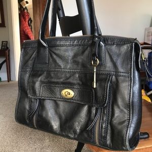 Fossil black leather shoulder bag